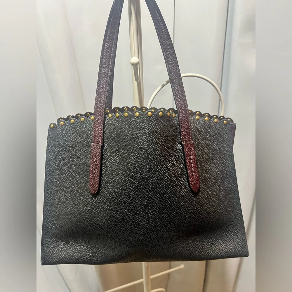 Coach Charlie Carryall Black Tote with Brown Handles and Scalloped  rivets - Picture 3 of 16